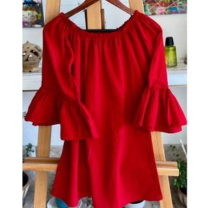 Bohemian Long Off the Shoulders Tunic RED Organic Cotton NWT